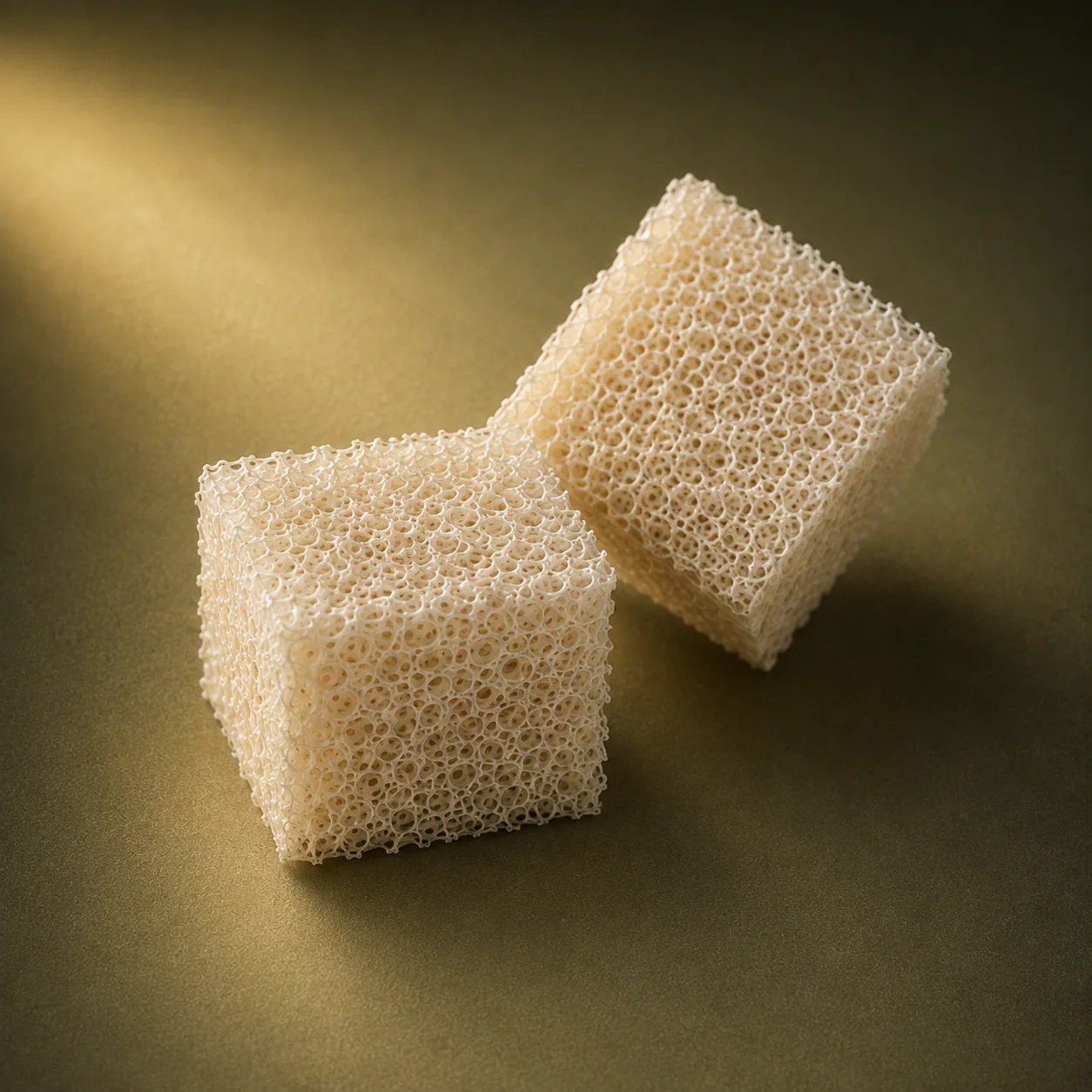 Two EvoGraft DBM cubes showing their open, porous structure